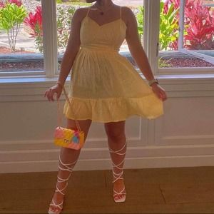 Yellow checkered dress with open back
